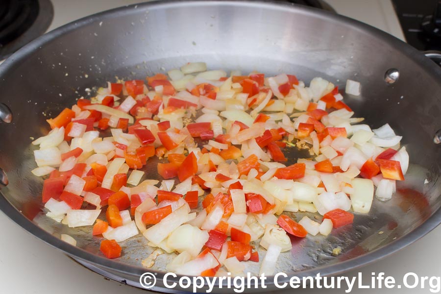 All-Clad Copper Core 12-inch Skillet (sautéing onions and peppers for an omelette)